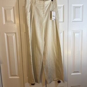 NA-KD Wide Leg‎ Linen Pants Women's Size 36 Color Beige Brand New With Tags